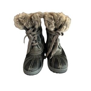 London Fog Milly Snow Rain Boots Black Charcoal Womens Size 11 Faux Fur